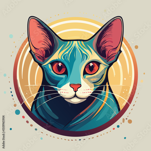 Oriental Shorthair in a Whimsical Scene with Vibrant Swirl Motions All Around.
