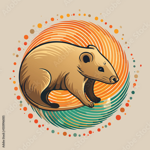 Wombat in a Whimsical Scene with Vibrant Swirl Motions All Around.