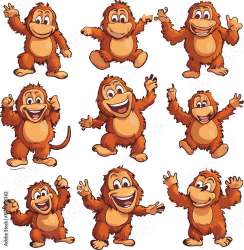 cartoon lemur,animal character set with various fun emotions and poses