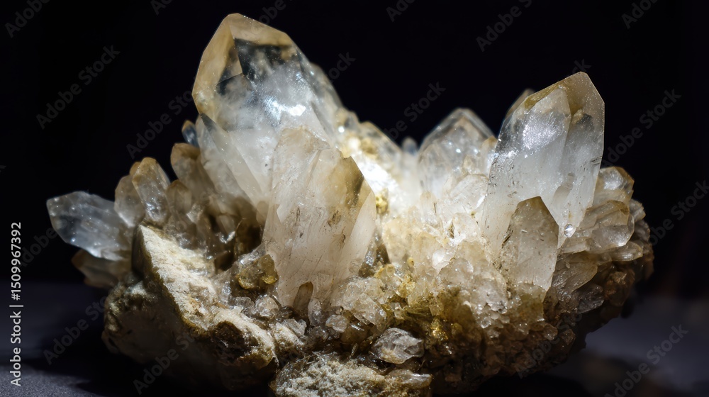 Transparent Quartz Crystal Cluster with Intricate Formation on Dark Background
Transparent Quartz Crystal Cluster with Intricate Formation on Dark Background