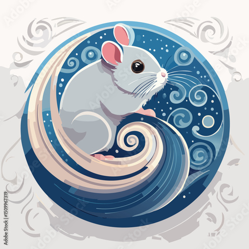 Chinchilla in a Whimsical Scene with Vibrant Swirl Motions All Around.