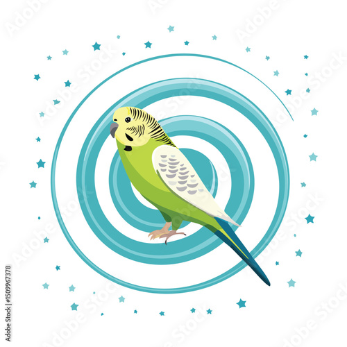 Budgerigar in a Whimsical Scene with Vibrant Swirl Motions All Around.