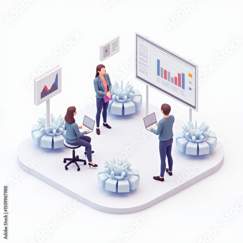 Business Team Meeting 3D Illustration - Isometric illustrations