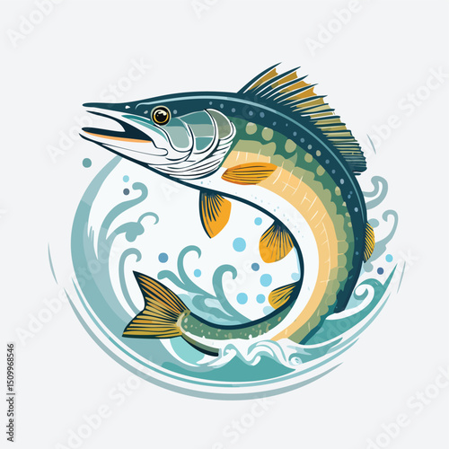 Pike in a Whimsical Scene with Vibrant Swirl Motions All Around.