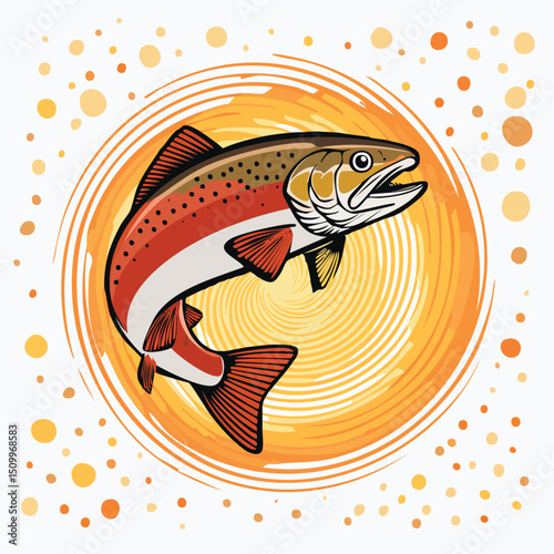 Brown Trout in a Whimsical Scene with Vibrant Swirl Motions All Around.