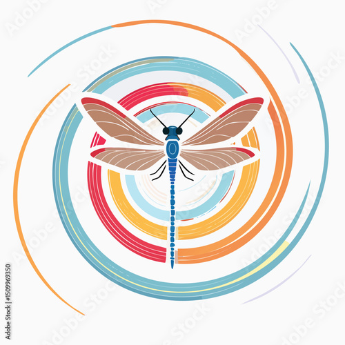 Mayfly in a Whimsical Scene with Vibrant Swirl Motions All Around.