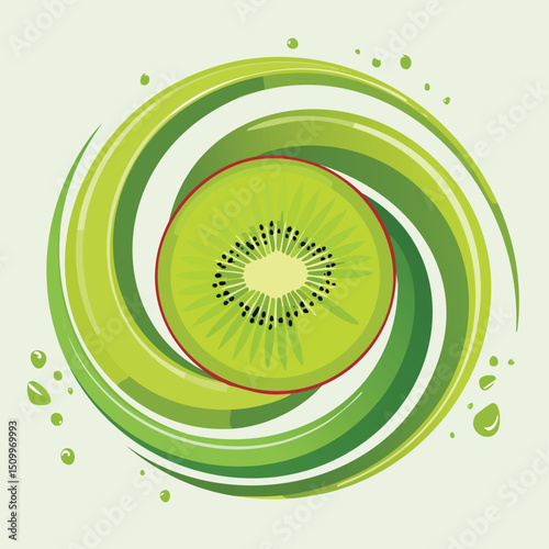 Kiwi in a Whimsical Scene with Vibrant Swirl Motions All Around.