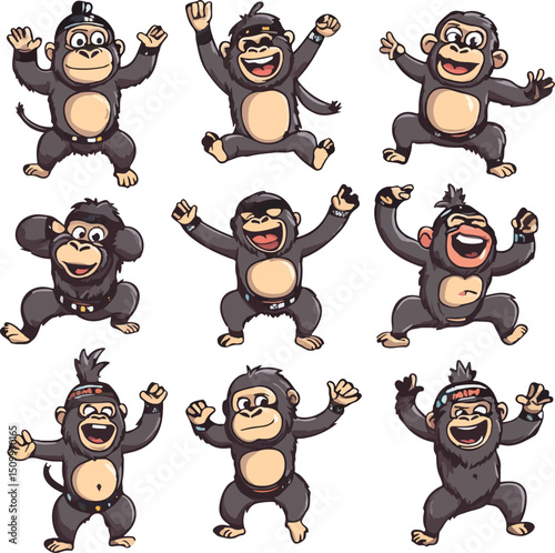 cartoon lemur,animal character set with various fun emotions and poses