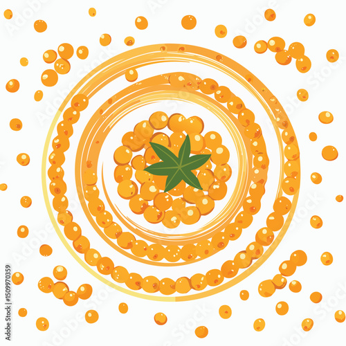 Sea Buckthorn in a Whimsical Scene with Vibrant Swirl Motions All Around.