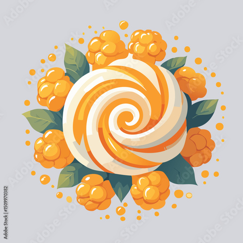 Cloudberry in a Whimsical Scene with Vibrant Swirl Motions All Around.