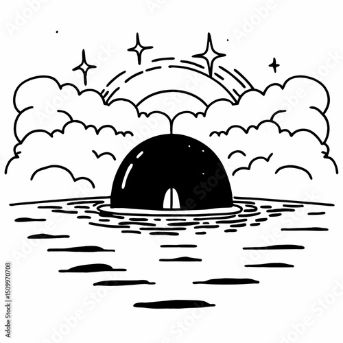 Vector illustration of the moon and clouds in an abstract nature landscape design