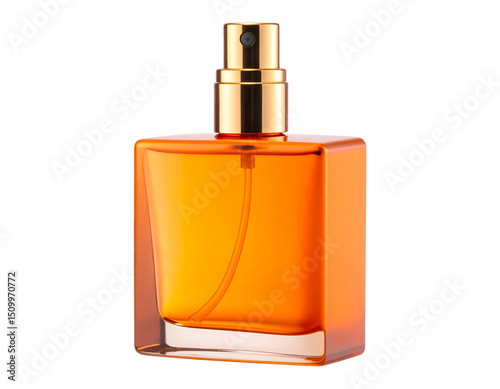 Modern Orange Perfume Atomizer Bottle with Minimalist Design, Isolated PNG