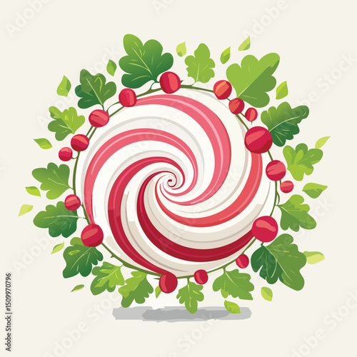 Radish in a Whimsical Scene with Vibrant Swirl Motions All Around.