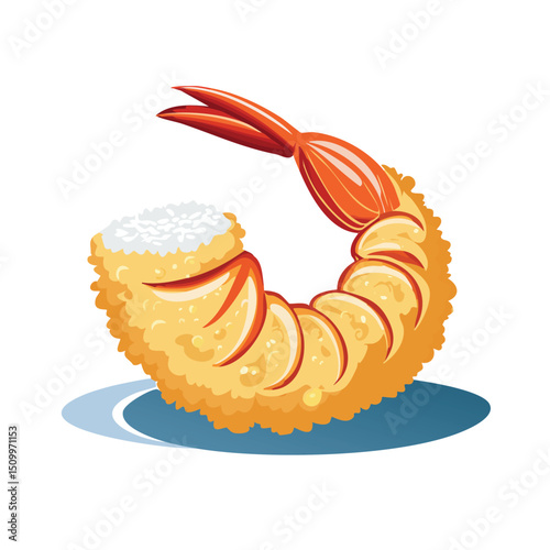 Shrimp Tempura in a Whimsical Scene with Vibrant Swirl Motions All Around.