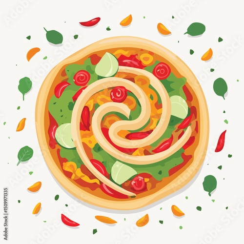 Chicken Fajitas in a Whimsical Scene with Vibrant Swirl Motions All Around.