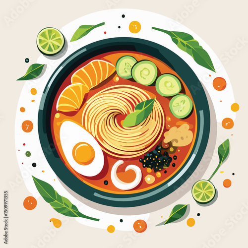 Miso Soup in a Whimsical Scene with Vibrant Swirl Motions All Around.