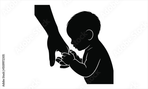 Baby holding adults hand silhouette love care