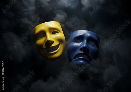 Sad and Happy Theater Masks in the Shadows photo