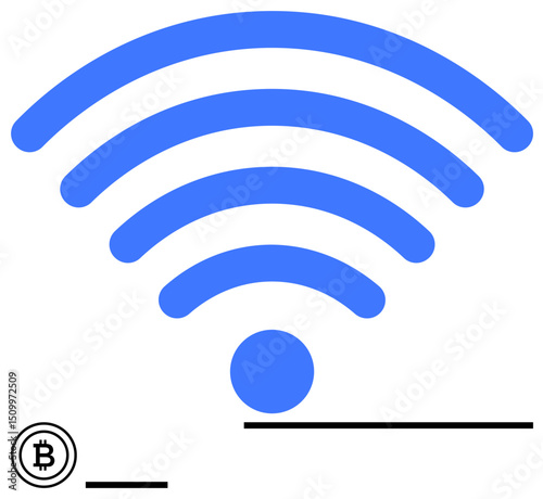 Blue wireless signal icon and Bitcoin icon convey themes of digital communication, cryptocurrency, financial technology, and decentralized transactions. Ideal for fintech, blockchain, payment apps