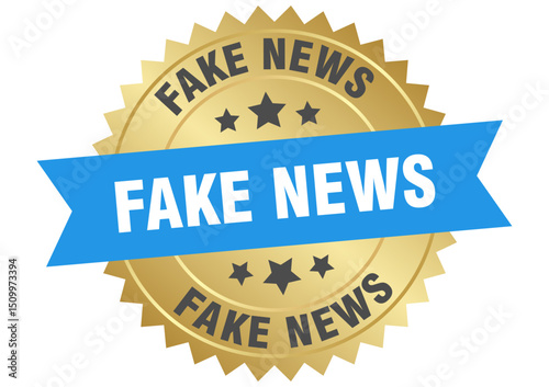 fake news. fake news round blue and gold label isolated on transparent background