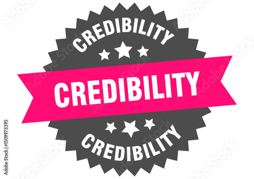 credibility. credibility round pink label isolated on transparent background