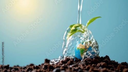 Sprouting Plant on Earth Globe with Sunlit Background