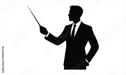 Businessman silhouette presenting with pointer stick