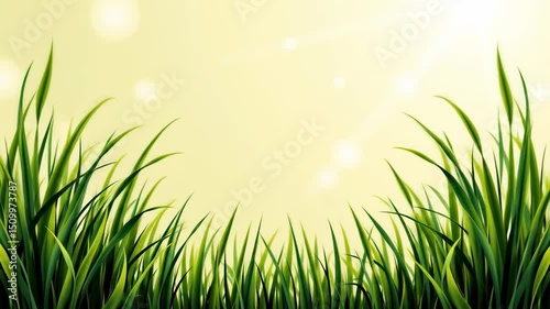 Vibrant Green Grass Blades with Soft Light Background for Nature