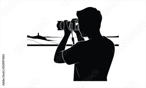 Photographer silhouette seascape camera landscape