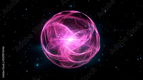 Pulsar on black background. Neutron star with radiation beams in deep space. Superdense remnant of a star. photo