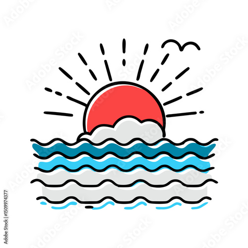 Sunset over sea for nature or travel themes.