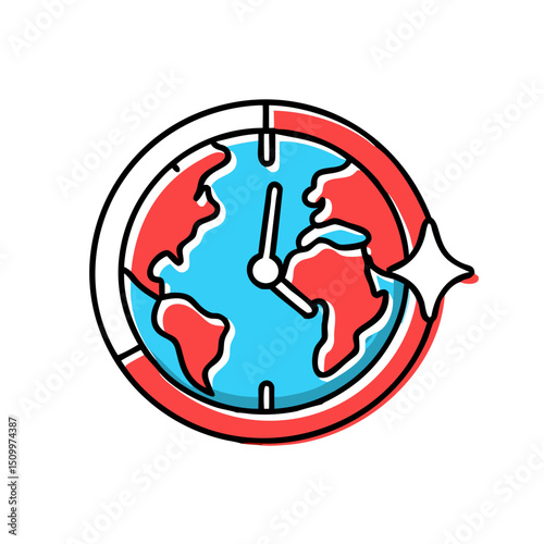 Clock on globe showing global time.