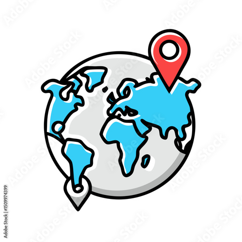Globe with location pin icon for world travel.