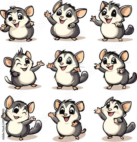 cartoon lemur,animal character set with various fun emotions and poses