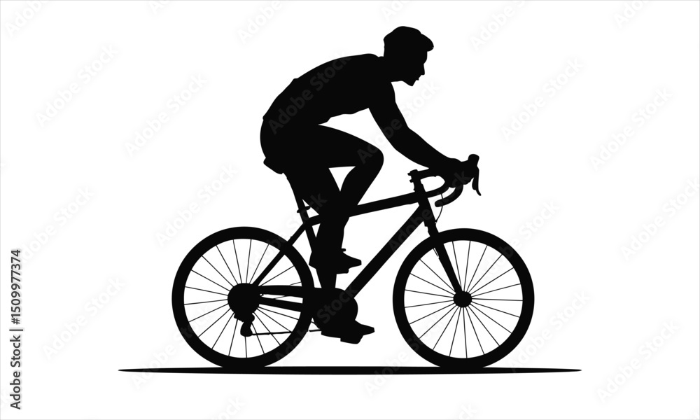 Fototapeta premium Silhouette cyclist riding road bicycle outdoors