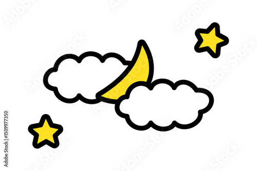 シンプルな雲と月と星のイラスト