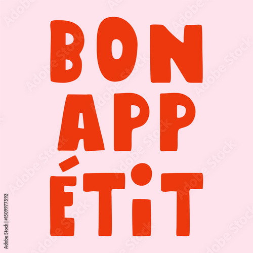 Bon Appetit. Banner. Vector design. Illustration on pink background.