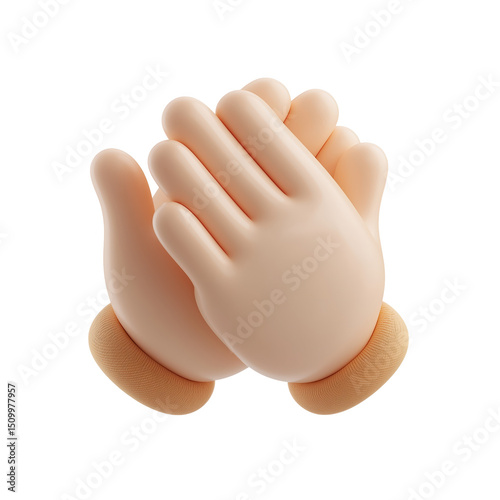 3D Cartoon Hands in Clapping Pose on White Background