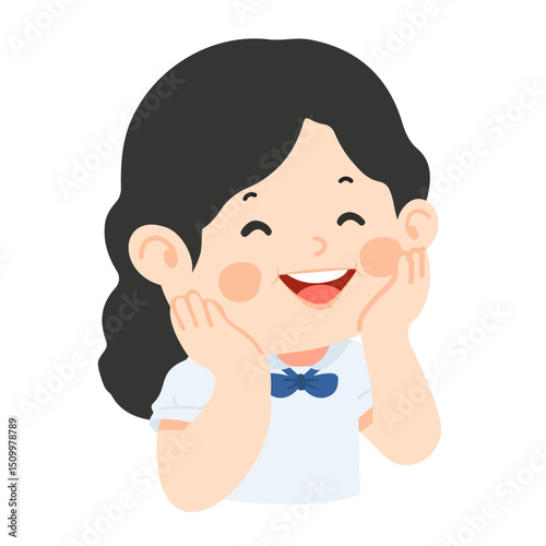 Happy Schoolgirl with hand under chin