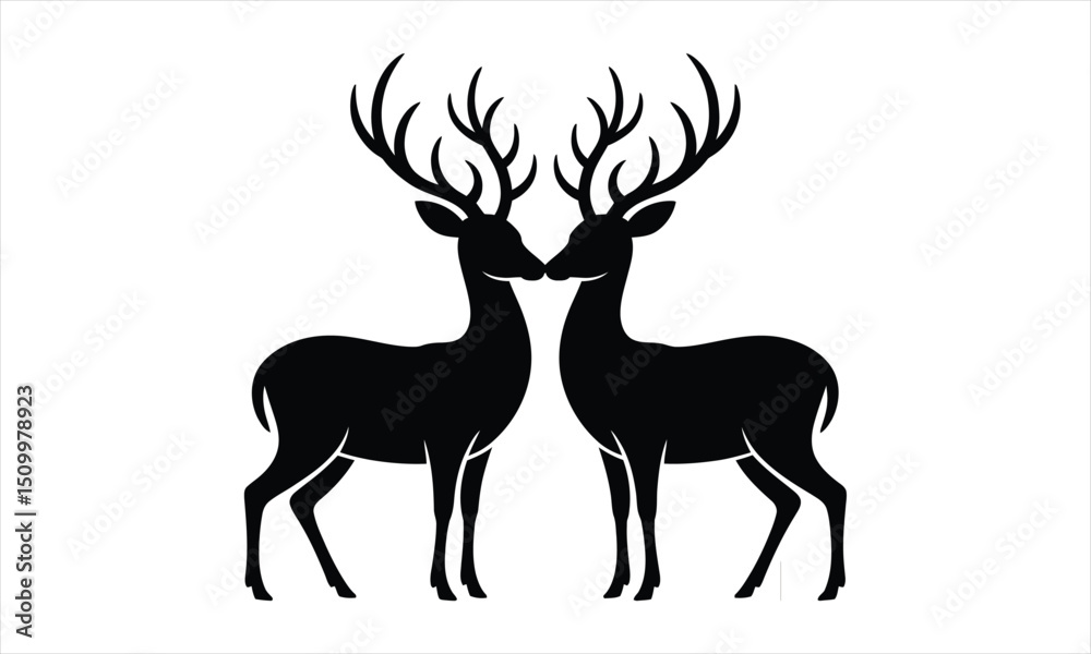 Fototapeta premium Two elegant deer silhouettes facing each other