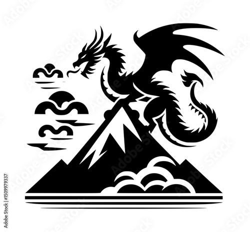 Dragon on top of the mountain Vector Logo