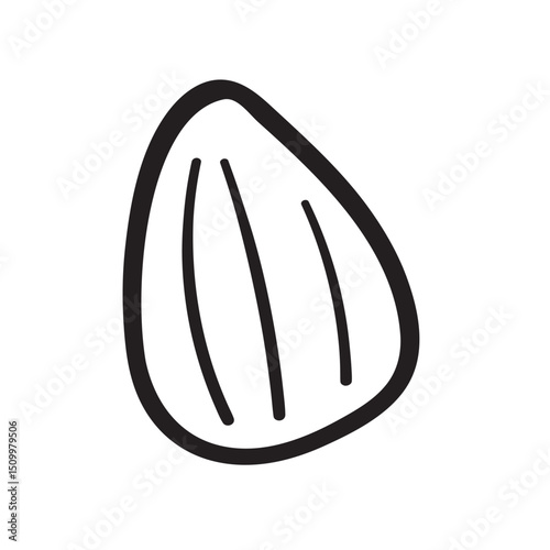 Nut. Almond. Outline isolated icon. Black color. Hand drawn vector illustration.