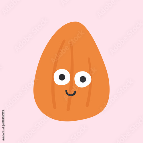 Cute almond. Funny food vector illustration on pink background.
