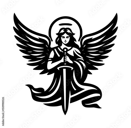 Guardian Angel Halo Sword Vector Icon Logo