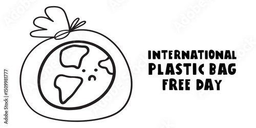 Banner for International plastic bag free day. Outline vector design. Illustration on white background.