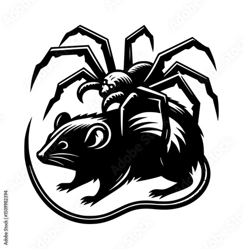 Spider Riding Rat Black Vector Icon Logo