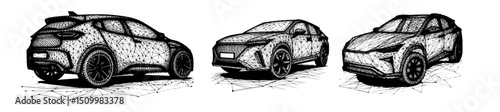 Wireframe Car Low Poly Vector Illustration