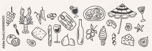Hand drawn mediterranean vacation collection