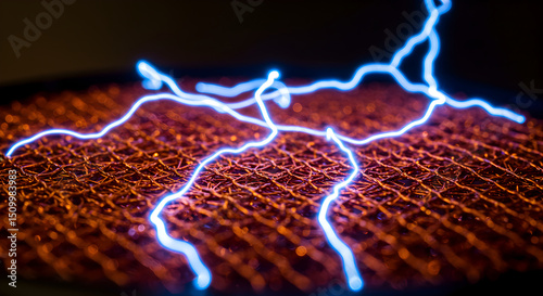 Electric Arcs Flowing Across Woven Metal Surface Under Atmospheric Pressure