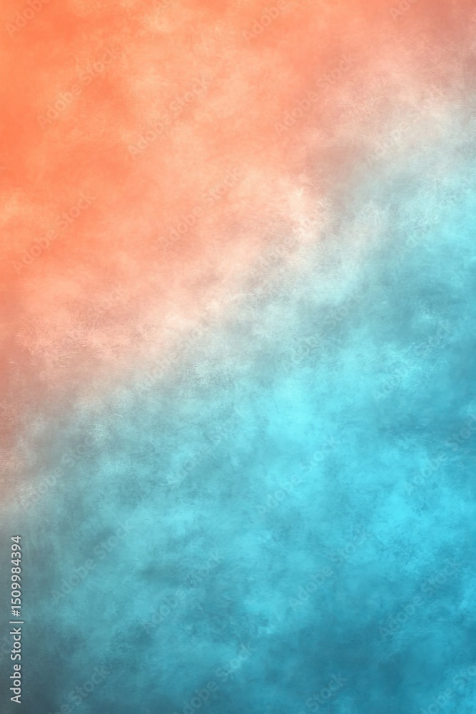 Fototapeta premium Abstract Coral And Light Blue Watercolor Texture, Gradient Orange, Teal Cloudy Effect